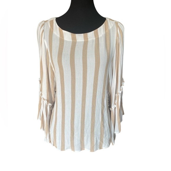 Maurices Khaki Stripe Flutter Sleeve Top, Size XS, 100% Rayon, Girl's Night Out - Picture 3 of 8